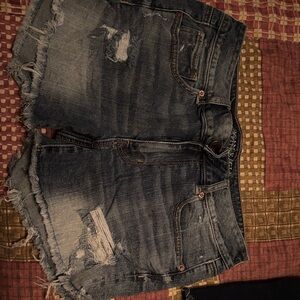 Distressed Denim Cutoff Shorts - Dark Wash